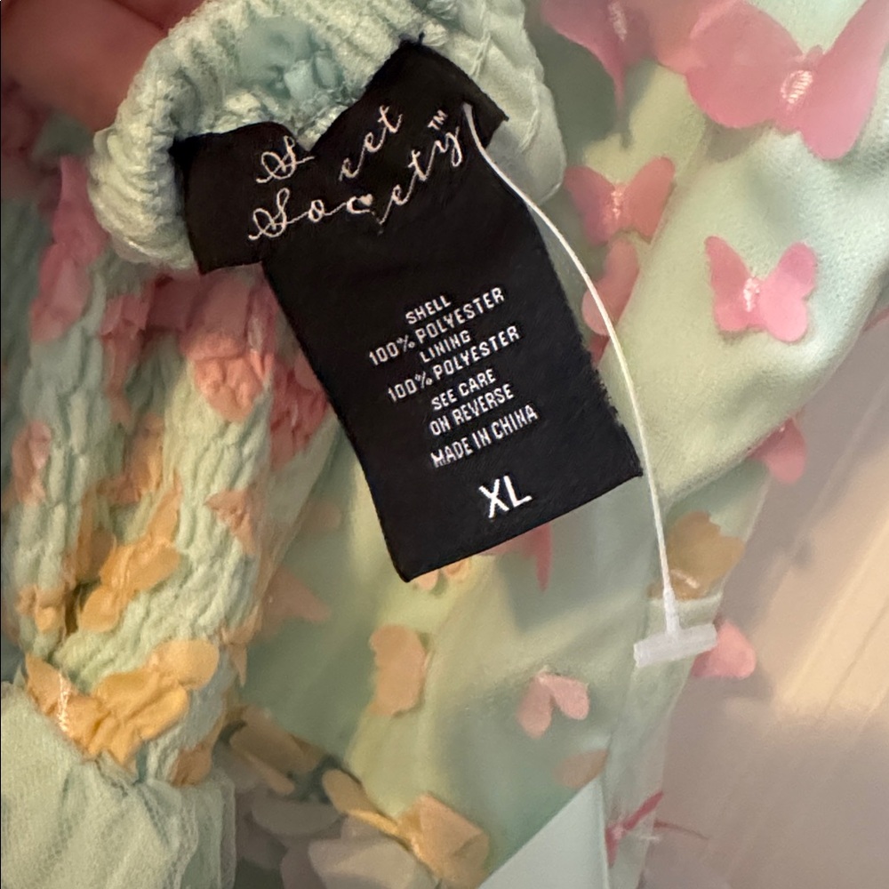 Pastel Rainbow Butterfly Dress XL fairy mesh scoop neck - Picture 9 of 10